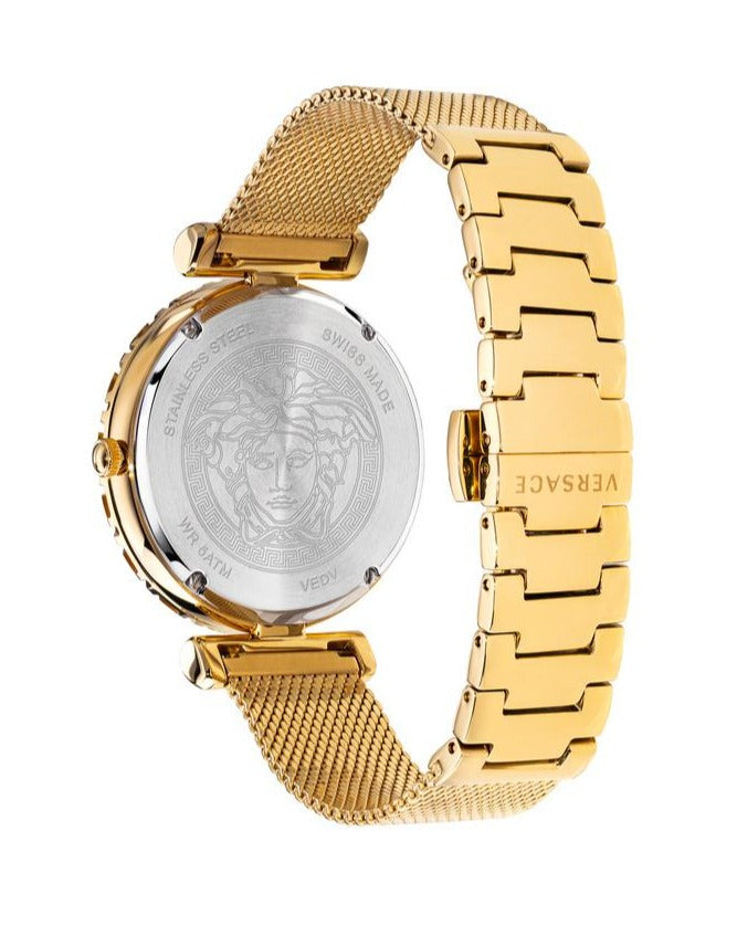  Shop Authentic Versace Palazzo Empire Greca White Dial Gold Mesh Bracelet Watch for Women - VEDV00619 - Luxxuri