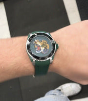  Shop Authentic Gucci Dive Tiger Green Dial Green Rubber Strap Watch For Men - YA136316 - Luxxuri