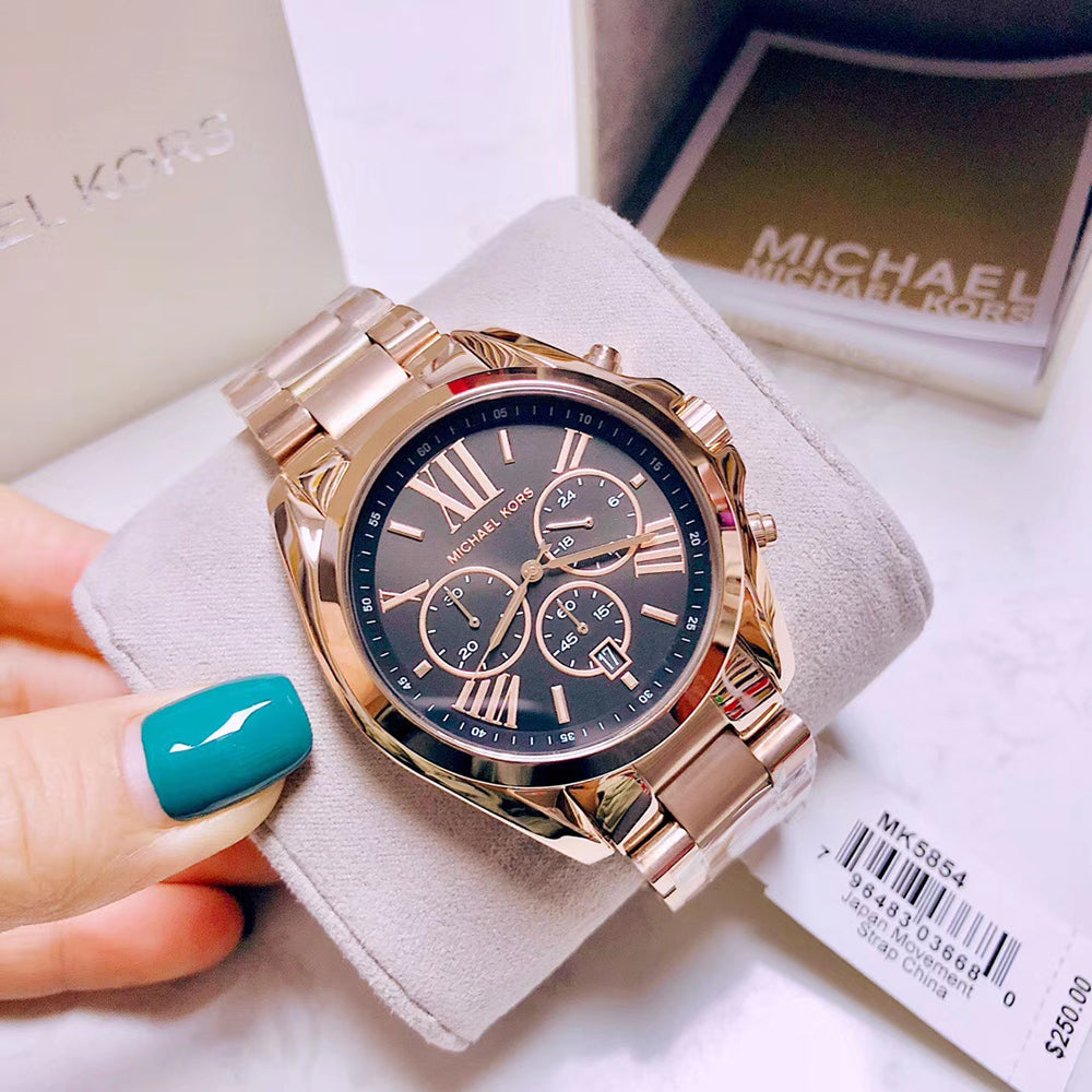  Shop Authentic Michael Kors Bradshaw Black Dial Rose Gold Steel Strap Watch for Women - MK5854 - Luxxuri