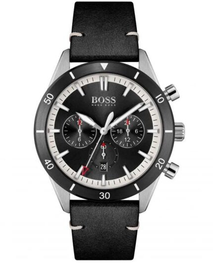  Shop Authentic Hugo Boss Chronograph Black Dial Black Leather Strap Watch for Men - 1513864 - Luxxuri