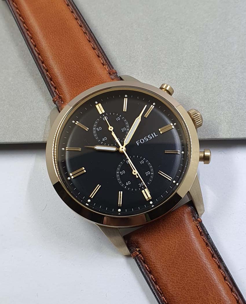  Shop Authentic Fossil Townsman Chronograph Black Dial Brown Leather Strap Watch for Men - FS5338 - Luxxuri