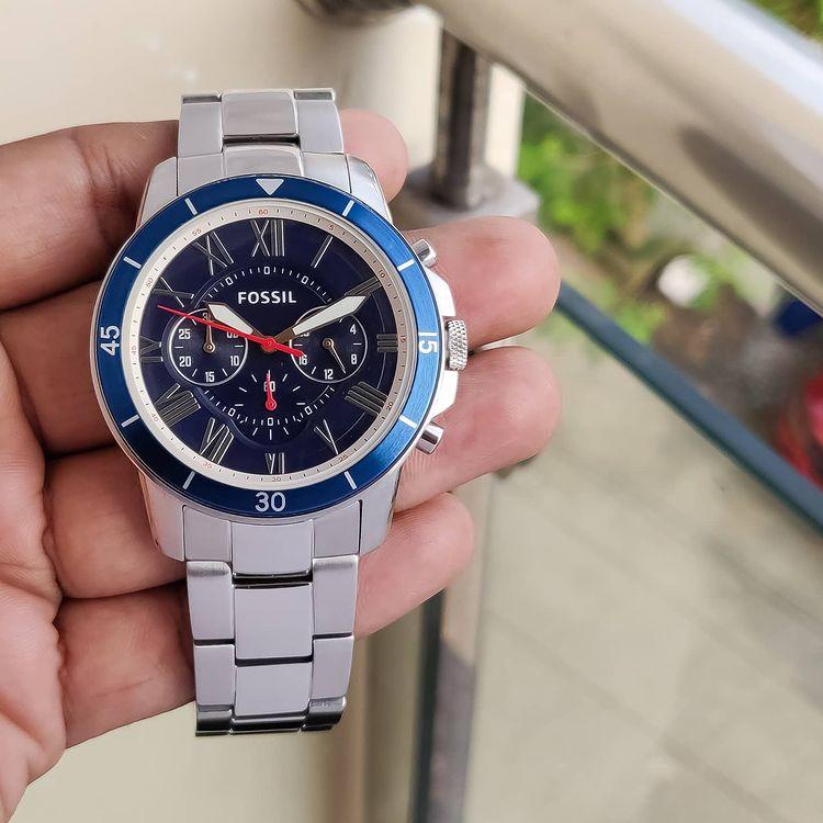  Shop Authentic Fossil Grant Sport Chronograph Blue Dial Silver Steel Strap Watch for Men - FS5238 - Luxxuri