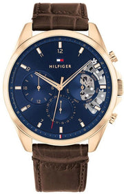  Shop Authentic Tommy Hilfiger Baker Chronograph Blue Dial Brown Leather Strap Watch For Men - 1710453 - Luxxuri