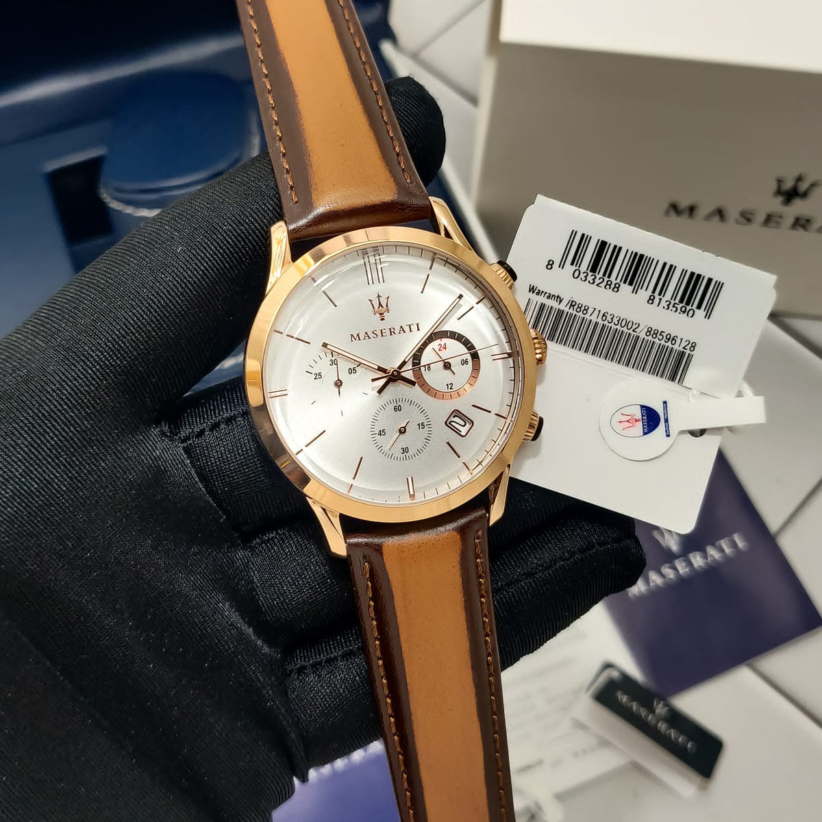 Shop Authentic Maserati Ricordo Chronograph Silver Dial Brown Leather Strap Watch For Men - R8871633002 - Luxxuri