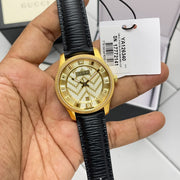  Shop Authentic Gucci Eryx Automatic Chevron Gold Dial Black Leather Strap Watch For Men - YA126340 - Luxxuri