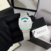  Shop Authentic Gucci Grip Quartz Silver Dial Silver Steel Strap Watch For Women - YA157437 - Luxxuri