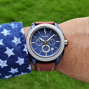  Shop Authentic Fossil Machine Chronograph Blue Dial Brown Leather Strap Watch for Men - FS5232 - Luxxuri
