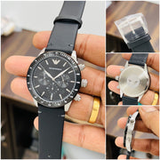  Shop Authentic Emporio Armani Mario Chronograph Black Dial Black Leather Strap Watch For Men - AR11243 - Luxxuri