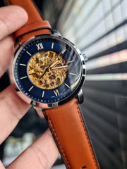  Shop Authentic Fossil Neutra Automatic Luggage Skeleton Blue Dial Brown Leather Strap Watch for Men - ME3160 - Luxxuri