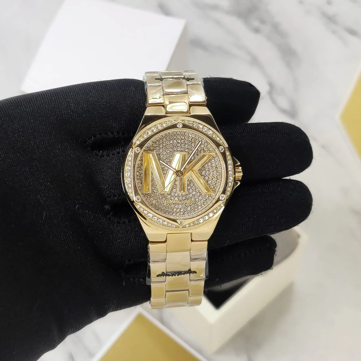  Shop Authentic Michael Kors Lennox Three Hand Gold Dial Gold Steel Strap Watch For Women - MK7229 - Luxxuri