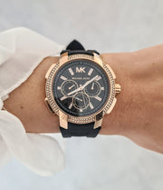  Shop Authentic Michael Kors Sydney Pave Black Dial Black Silicone Strap Watch for Women - MK7245 - Luxxuri