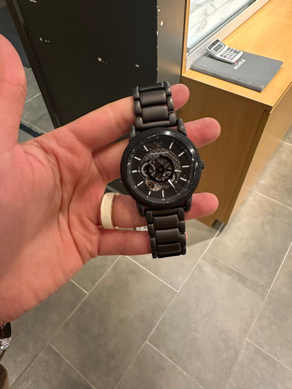  Shop Authentic Emporio Armani Meccanico Automatic Black Dial Black Steel Strap Watch For Men - AR60010 - Luxxuri