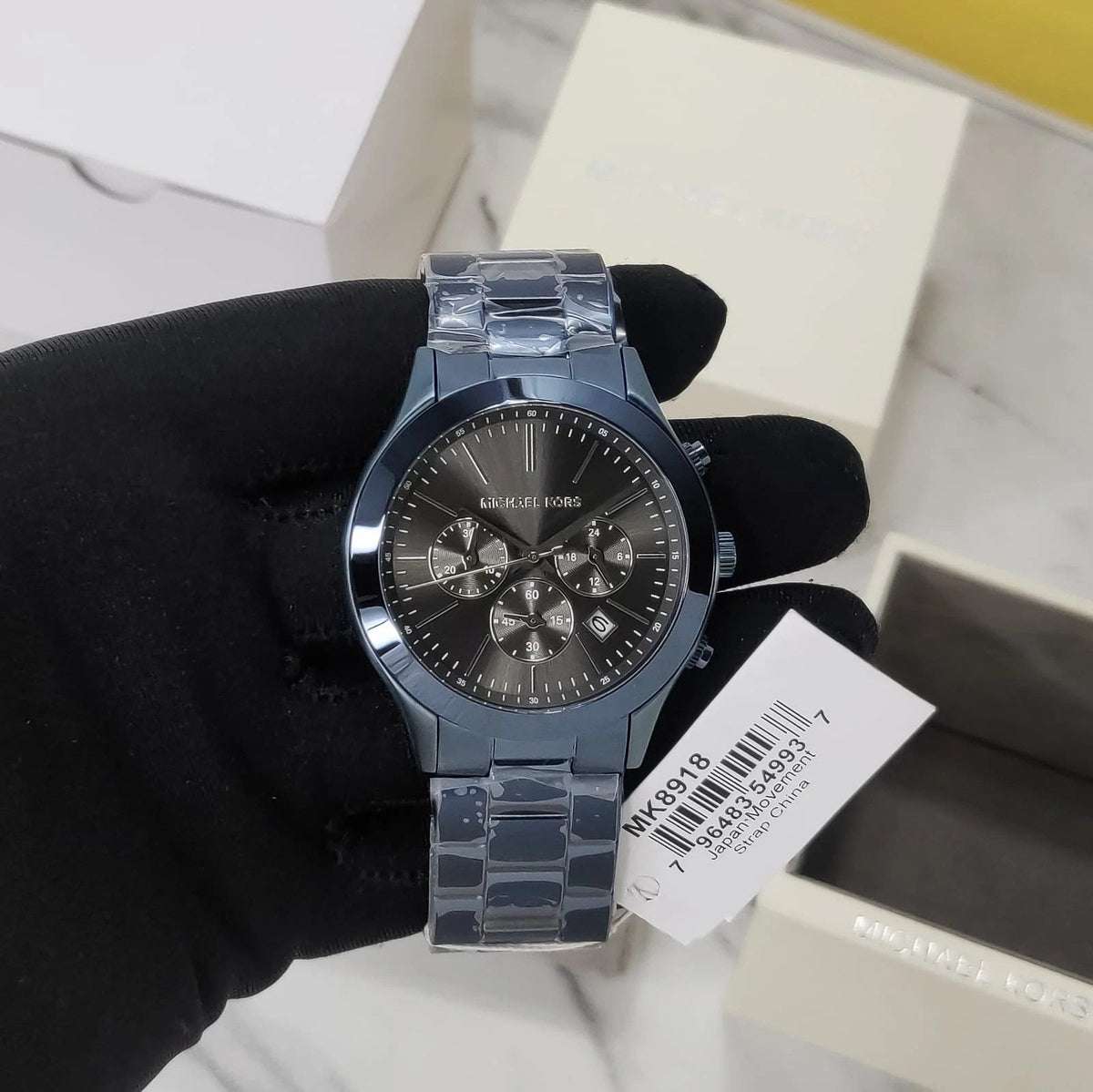 Shop Authentic Michael Kors Slim Runway Chronograph Black Dial Blue Steel Strap Watch for Men - MK8918 - Luxxuri