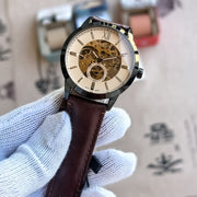  Shop Authentic Fossil Neutra Automatic Skeleton White Dial Brown Leather Strap Watch for Men - ME3184 - Luxxuri
