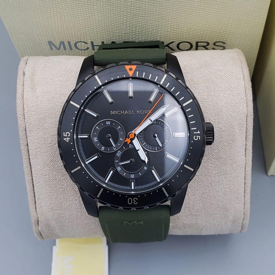  Shop Authentic Michael Kors Cunningham Chronograph Black Dial Green Rubber Strap Watch For Men - MK7165 - Luxxuri