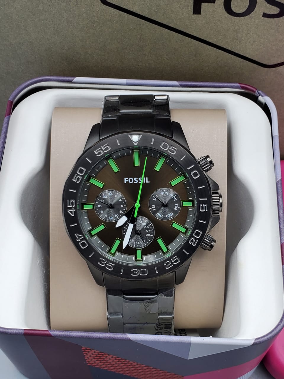  Shop Authentic Fossil Bannon Multifunction Chronograph Green Dial Grey Steel Strap Watch for Men - BQ2504 - Luxxuri
