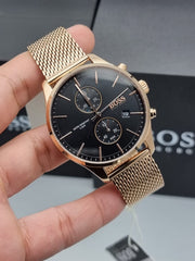 Shop Authentic Hugo Boss Associate Black Dial Rose Gold Mesh Bracelet Watch for Men - 1513806 - Luxxuri