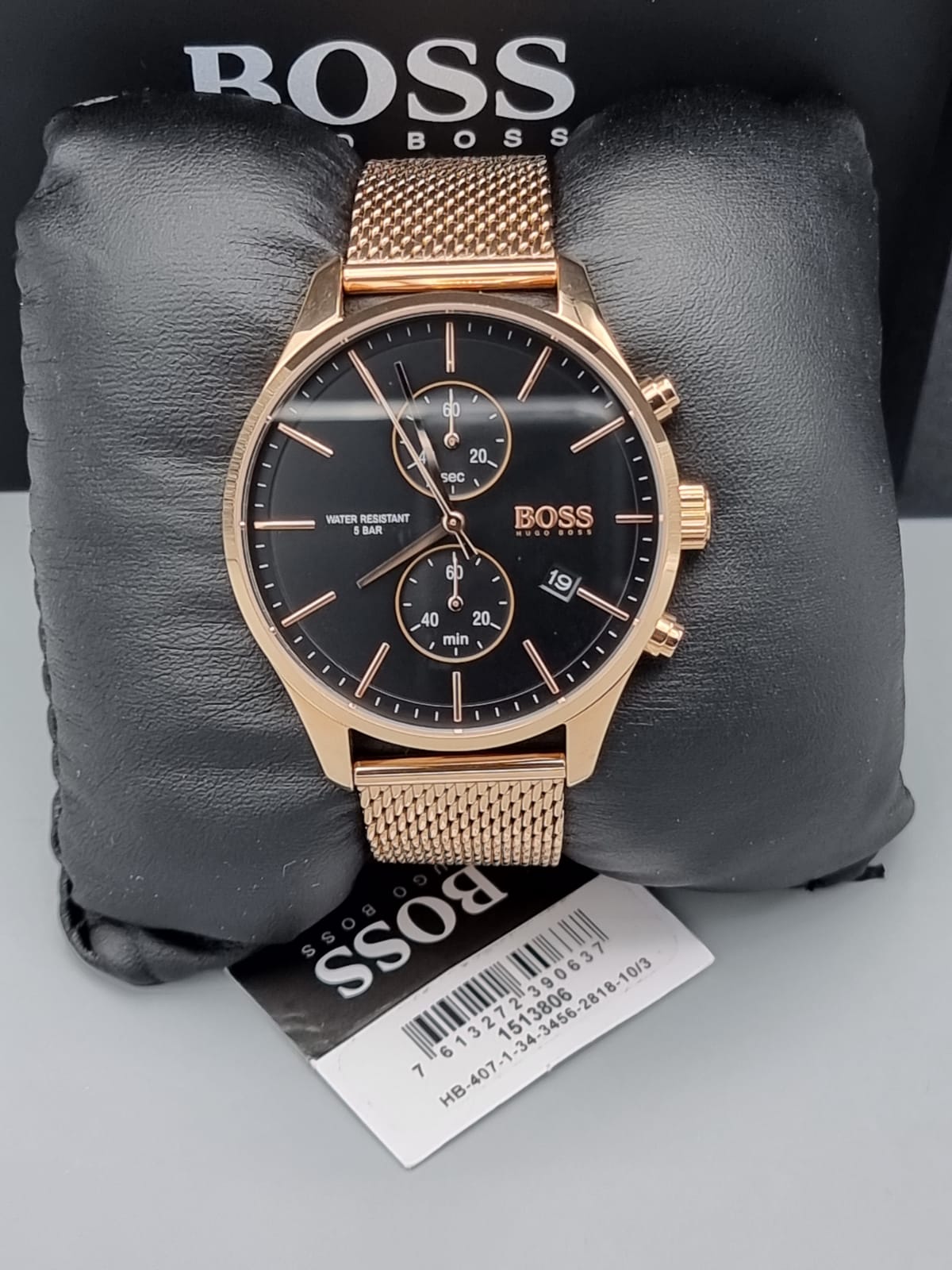  Shop Authentic Hugo Boss Associate Black Dial Rose Gold Mesh Bracelet Watch for Men - 1513806 - Luxxuri