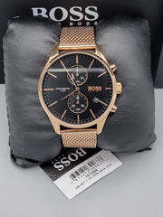  Shop Authentic Hugo Boss Associate Black Dial Rose Gold Mesh Bracelet Watch for Men - 1513806 - Luxxuri