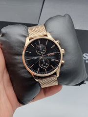  Shop Authentic Hugo Boss Associate Black Dial Rose Gold Mesh Bracelet Watch for Men - 1513806 - Luxxuri