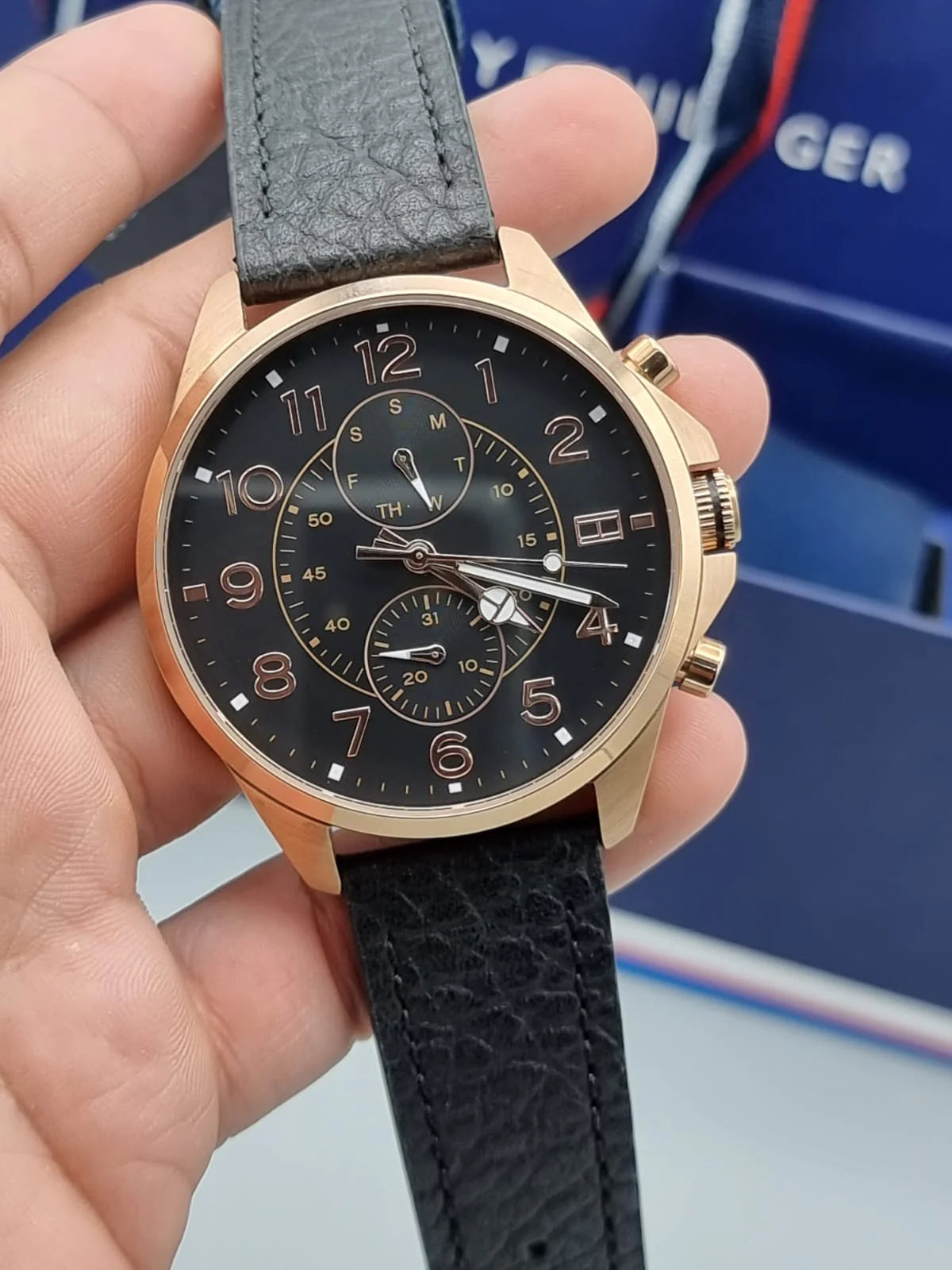  Shop Authentic Tommy Hilfiger Dean Chronograph Quartz Black Dial Black Leather Strap Watch for Men - 1791273 - Luxxuri