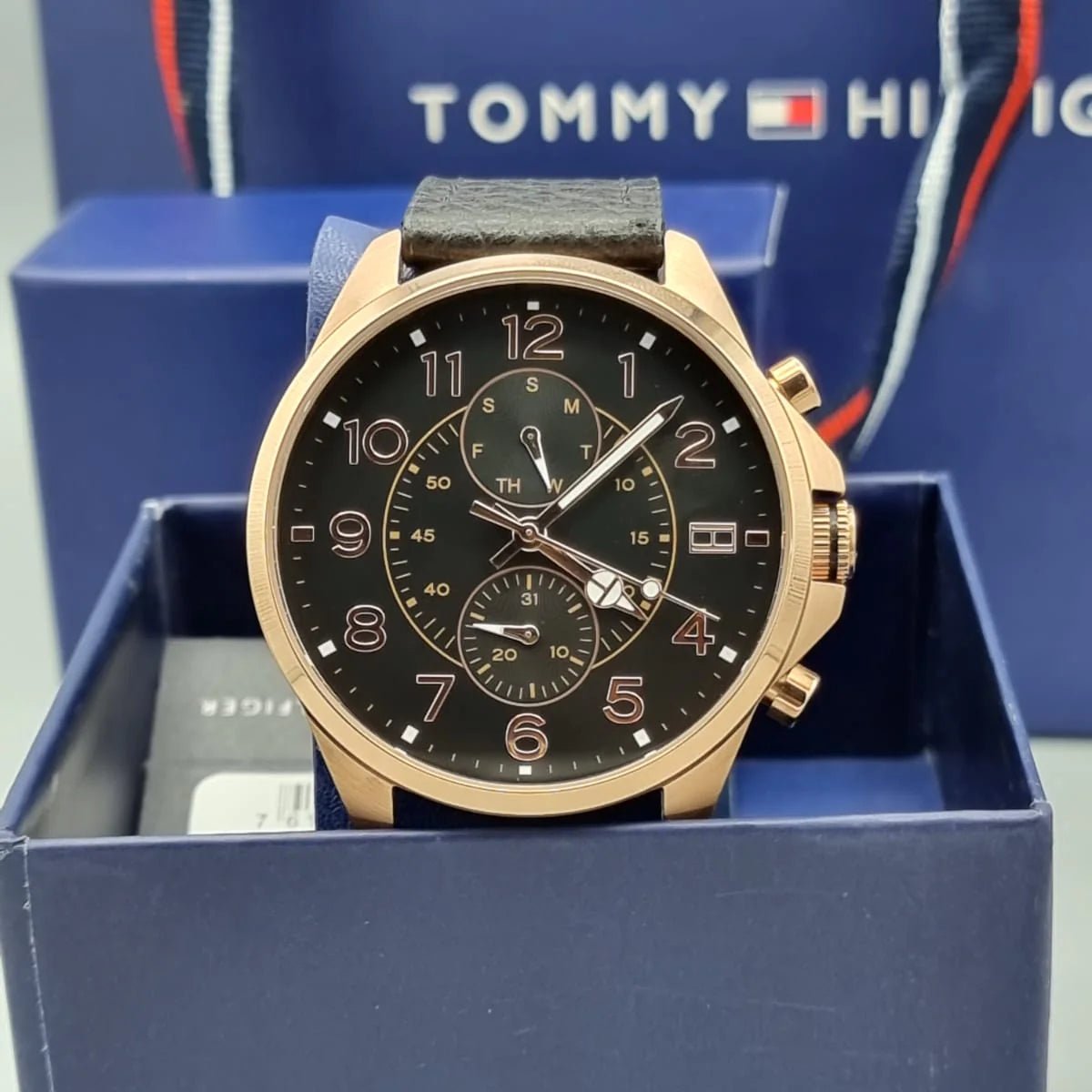 Shop Authentic Tommy Hilfiger Dean Chronograph Quartz Black Dial Black Leather Strap Watch for Men - 1791273 - Luxxuri