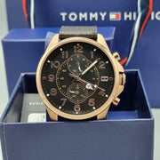  Shop Authentic Tommy Hilfiger Dean Chronograph Quartz Black Dial Black Leather Strap Watch for Men - 1791273 - Luxxuri