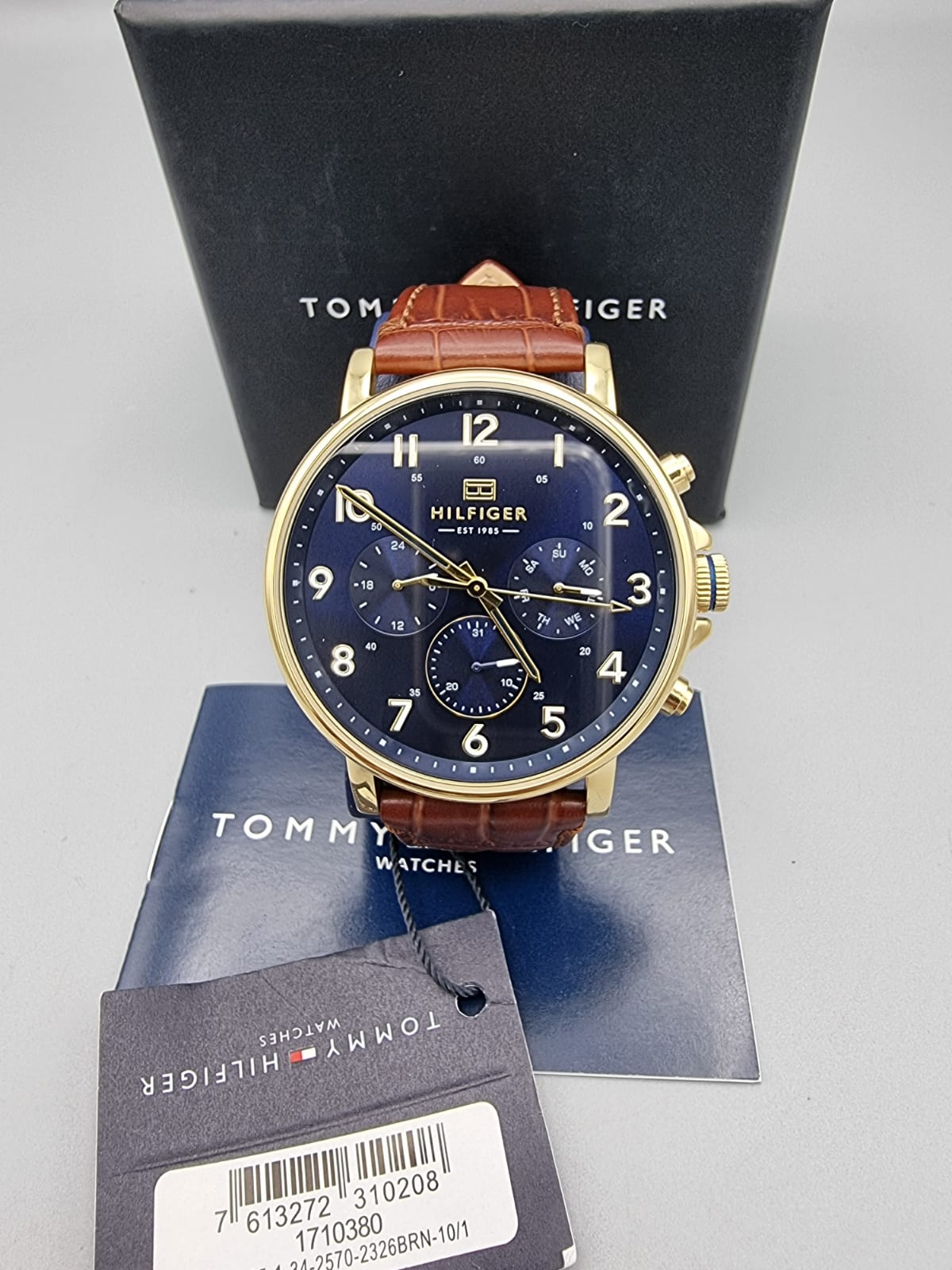  Shop Authentic Tommy Hilfiger Daniel Blue Dial Brown Leather Strap Watch for Men - 1710380 - Luxxuri