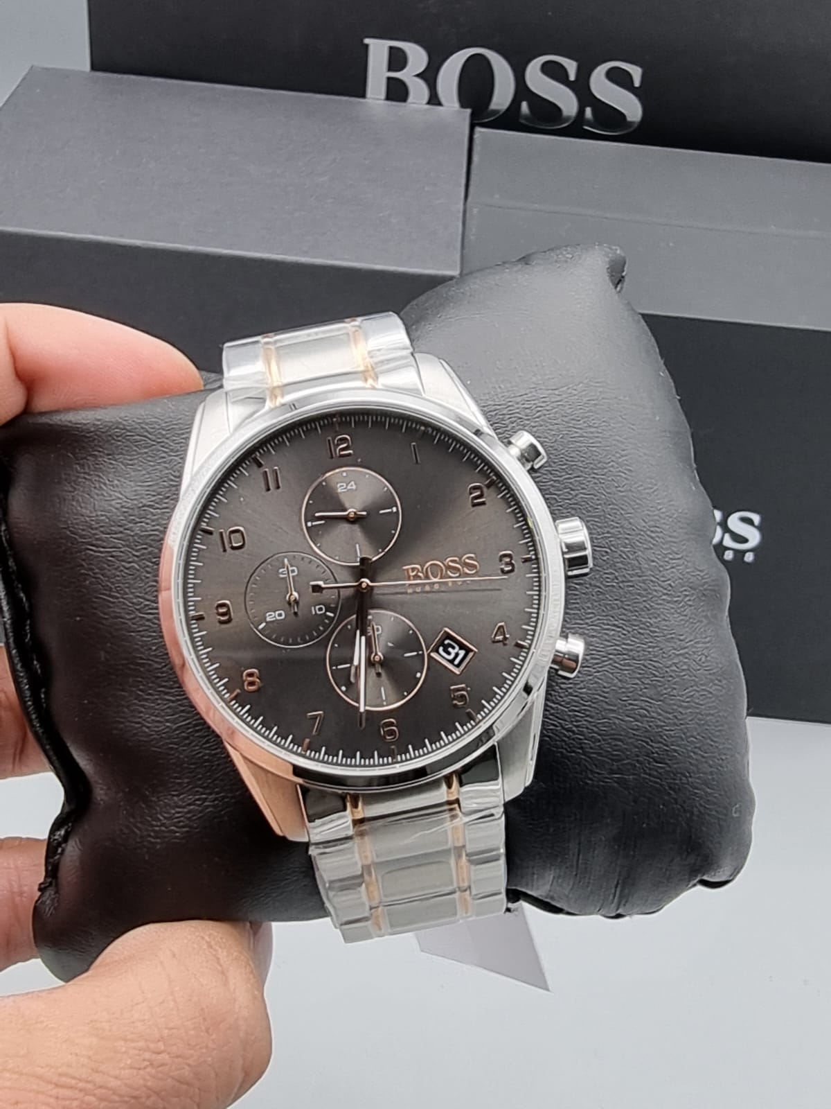  Shop Authentic Hugo Boss Skymaster Grey Dial Two Tone Steel Strap Watch for Men - 1513789 - Luxxuri