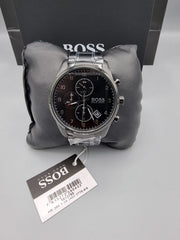  Shop Authentic Hugo Boss Skymaster Chronograph Black Dial Black Steel Strap Watch for Men - 1513785 - Luxxuri