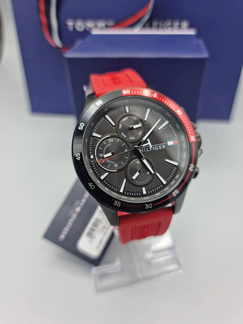  Shop Authentic Tommy Hilfiger Multifunction Quartz Black Dial Red Rubber Strap Watch for Men  - 1791722 - Luxxuri