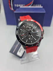  Shop Authentic Tommy Hilfiger Multifunction Quartz Black Dial Red Rubber Strap Watch for Men  - 1791722 - Luxxuri