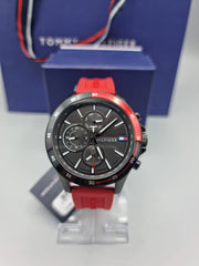 Shop Authentic Tommy Hilfiger Multifunction Quartz Black Dial Red Rubber Strap Watch for Men  - 1791722 - Luxxuri