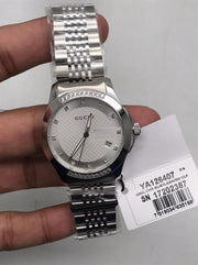  Shop Authentic Gucci G Timeless Diamonds Silver Dial Silver Steel Strap Watch For Men - YA126407 - Luxxuri