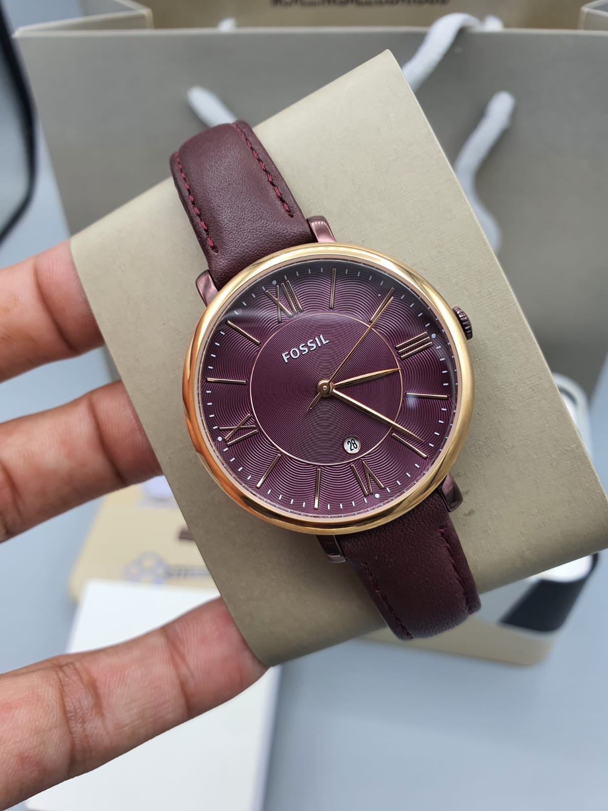  Shop Authentic Fossil Jacqueline Burgundy Dial Burgundy Leather Strap Watch for Women  - ES4099 - Luxxuri