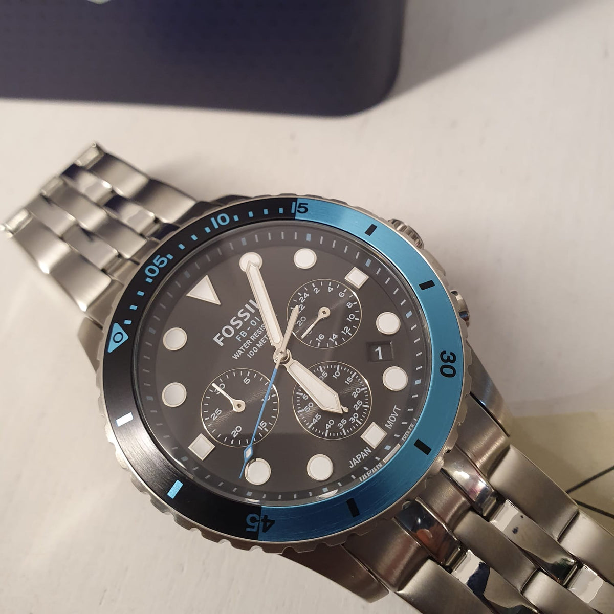 Shop Authentic Fossil FB-01 Chronograph Black Dial Silver Steel Strap Watch for Men - FS5827 - Luxxuri