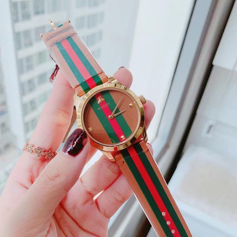  Shop Authentic Gucci G Timeless Quartz Pink Dial Three Tone Leather Strap Watch For Women - YA1264118 - Luxxuri