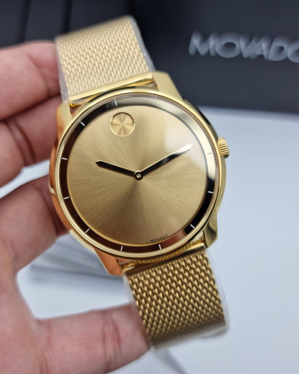  Shop Authentic Movado Bold Gold Dial Gold Mesh Bracelet Watch For Men - 3600373 - Luxxuri