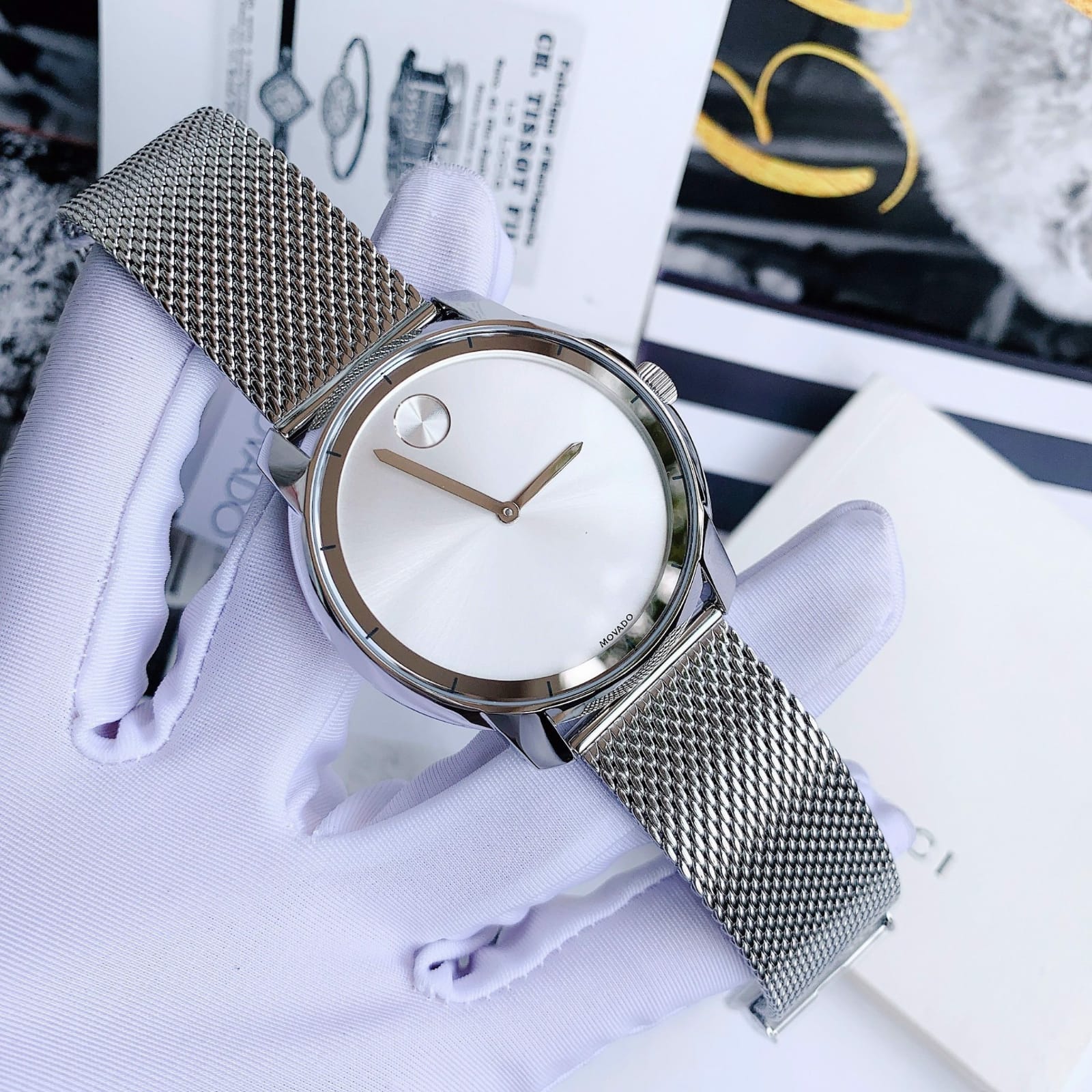  Shop Authentic Movado Bold Silver Dial Silver Mesh Bracelet Watch For Men - 3600260 - Luxxuri