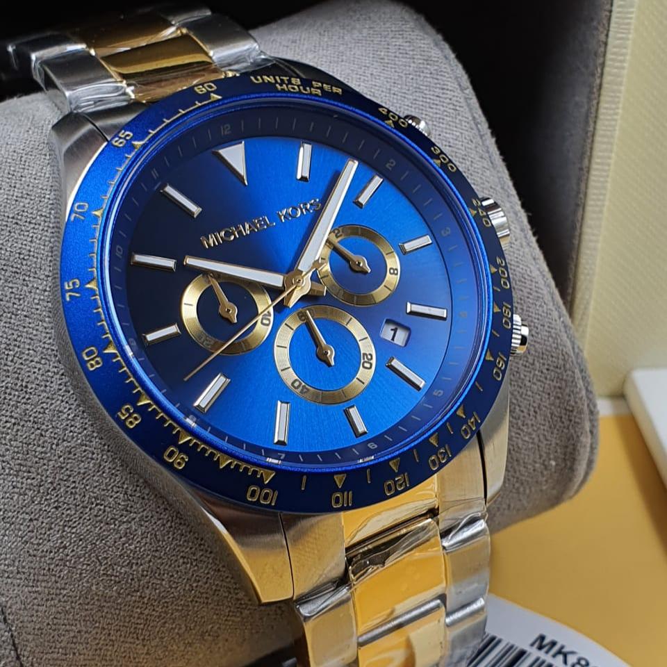  Shop Authentic Michael Kors Layton Chronograph Blue Dial Two Tone Steel Strap Watch For Men - MK8825 - Luxxuri