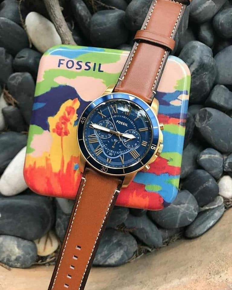  Shop Authentic Fossil Grant Sport Chronograph Blue Dial Brown Leather Strap Watch for Men - FS5268 - Luxxuri