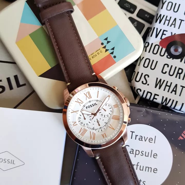  Shop Authentic Fossil Grant Chronograph White Dial Brown Leather Strap Watch for Men - FS4991 - Luxxuri