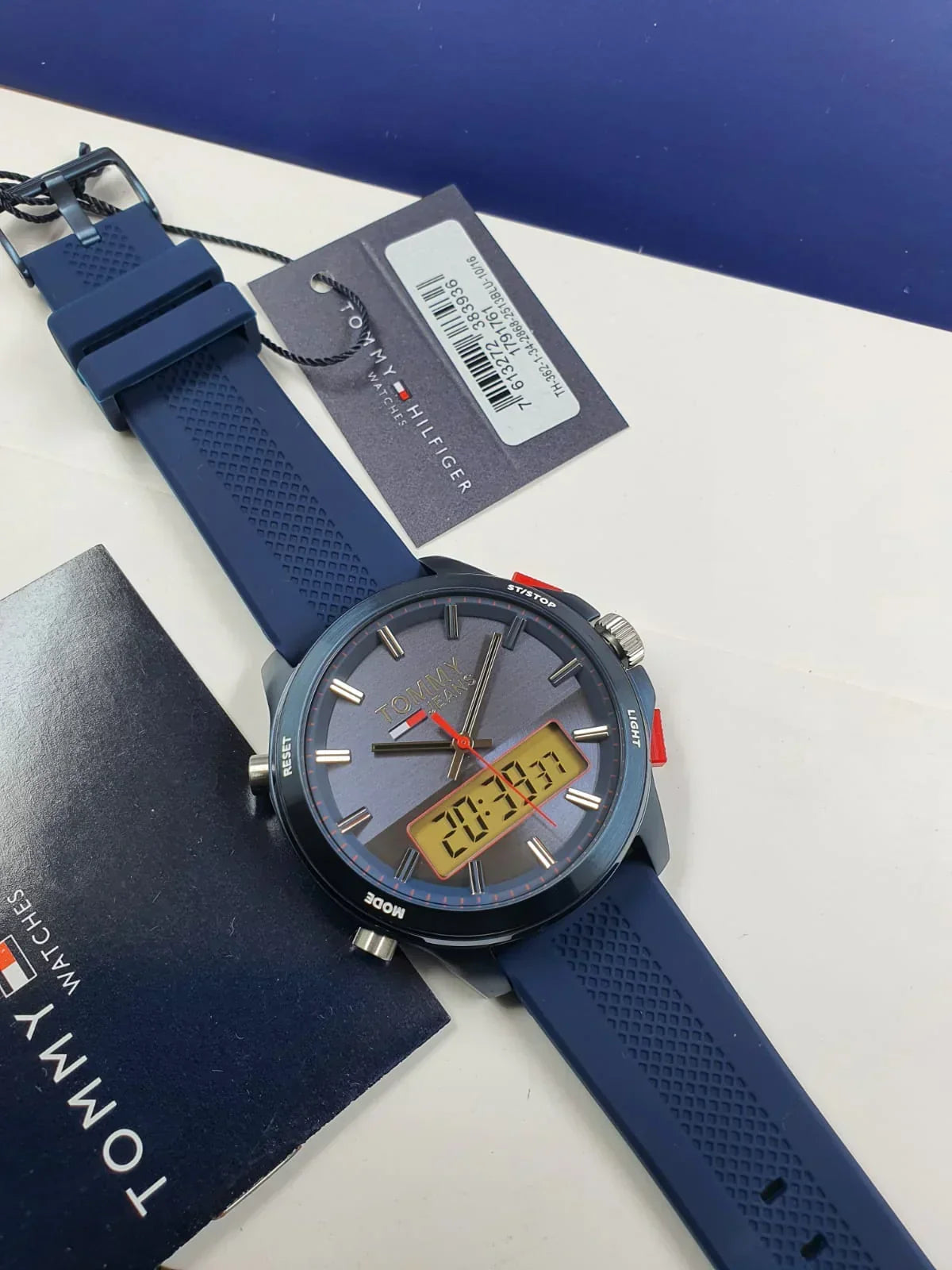  Shop Authentic Tommy Hilfiger Digital Analog Blue Dial Blue Rubber Strap Watch For Men - 1791761 - Luxxuri