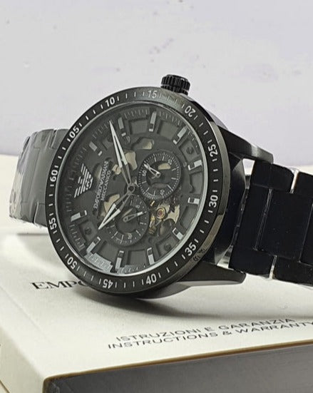  Shop Authentic Emporio Armani Meccanico Automatic Black Dial Black Steel Strap Watch For Men - AR60054 - Luxxuri