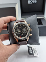  Shop Authentic Hugo Boss Santiago Grey Dial Brown Leather Strap Watch for Men - 1513861 - Luxxuri