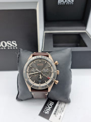  Shop Authentic Hugo Boss Santiago Grey Dial Brown Leather Strap Watch for Men - 1513861 - Luxxuri