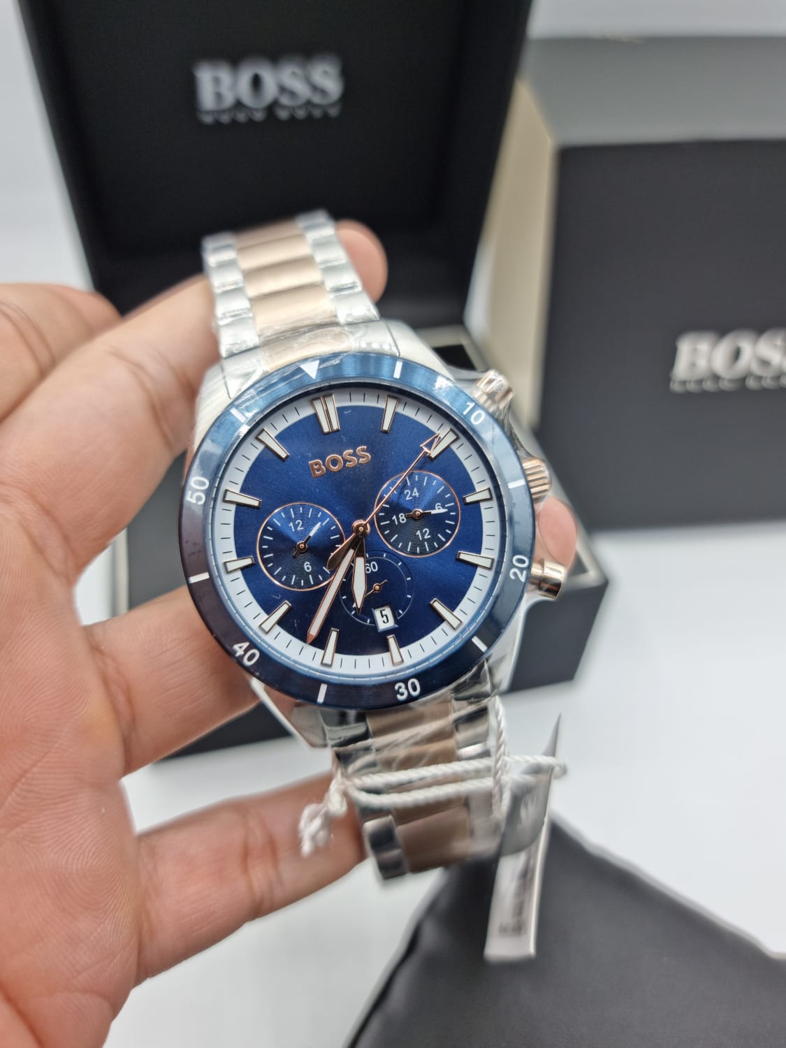  Shop Authentic Hugo Boss Santiago Blue Dial Two Tone Steel Strap Watch for Men - 1513937 - Luxxuri