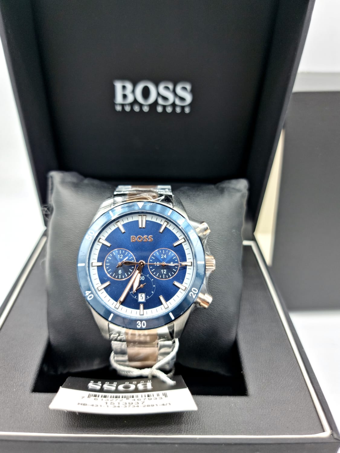  Shop Authentic Hugo Boss Santiago Blue Dial Two Tone Steel Strap Watch for Men - 1513937 - Luxxuri