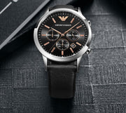  Shop Authentic Emporio Armani Giovanni Analog Black Dial Black Leather Strap Watch For Men - AR11431 - Luxxuri