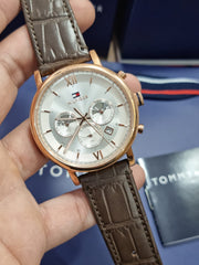  Shop Authentic Tommy Hilfiger Evan White Dial Brown Leather Strap Watch for Men - 1710394 - Luxxuri